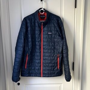 Patagonia Jacket Mens L Blue Orange Quilted Nano Puff Primaloft Insulated Puffer